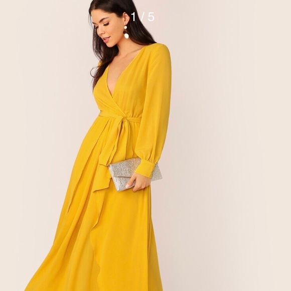 yellow maxi dress with sleeves
